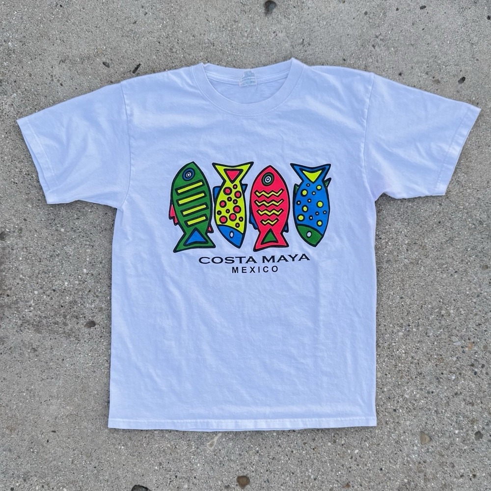 Vintage 90s Yazbek Costa Maya Mexico Fish Graphic T-Shirt Men's M Heavyweight